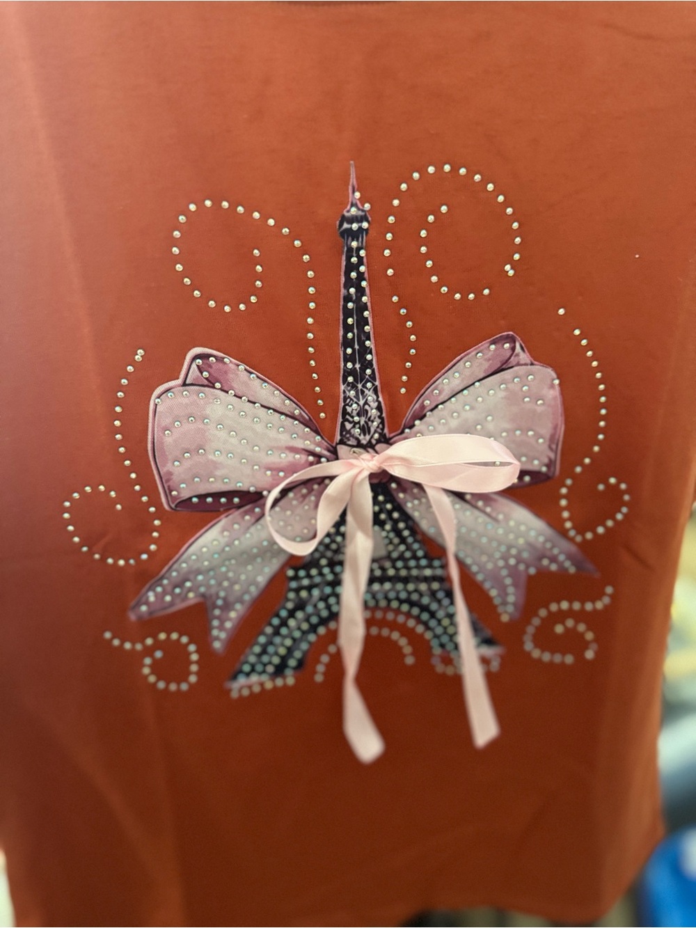 Girls' Rust Pink Eiffel Tower Bow Graphic Tee